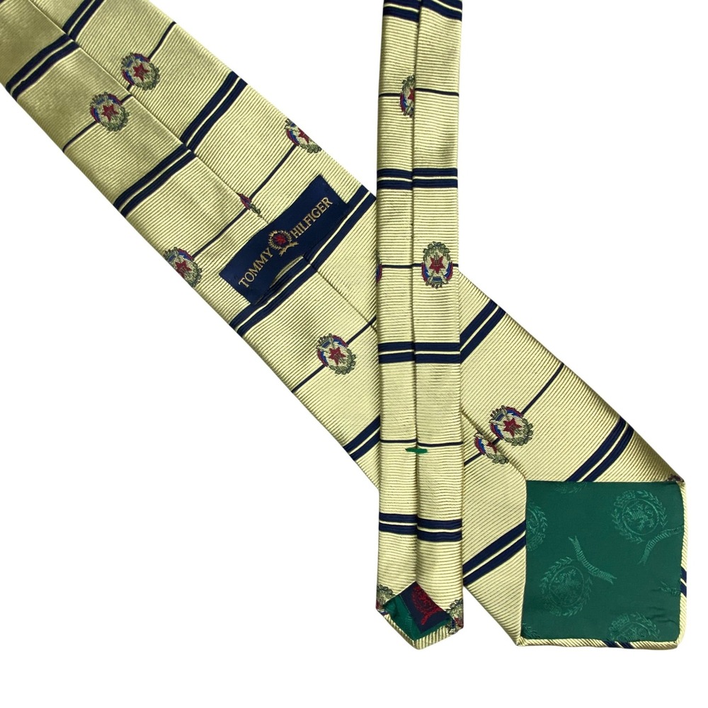 VTG Tommy Hilfiger Silk Tie Mens Crest‎ Striped Preppy Old Money Aesthetic 58x4
